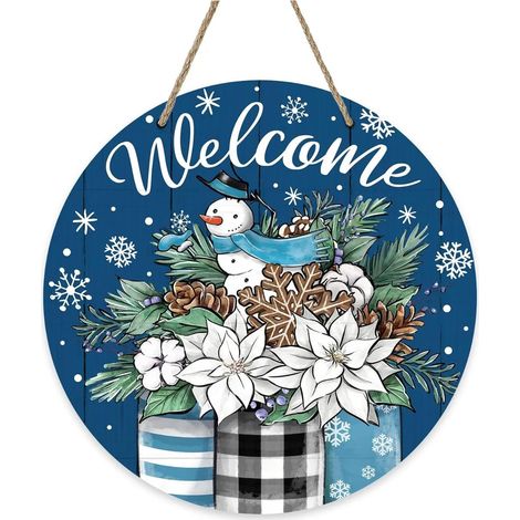 Signe de bienvenue en bois, décoration de porte en bois, décoration de suspension en hiver, signe de bienvenue de Noël décoration de porte de Noël en hiver (1/5)
