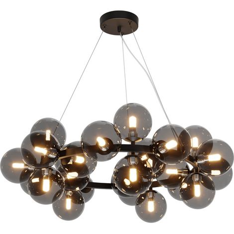 Maytoni Lampadario contemporaneo Dallas 25 luci G9 nero metallo vetro soffiato fumè (1/2)