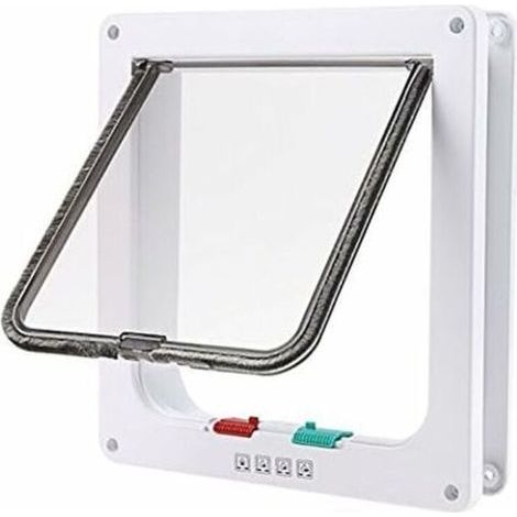 Ampia gattaiola bianca con chiusura a 4 vie, adatta a cani o gatti, facile da installare (23 cm x 25 cm x 5,5 cm) (1/5)