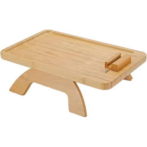 Plateau rectangulaire en bois pour canapé, table d'appoint naturelle avec télécommande pour en-cas et support de rangement pour accoudoir de canapé, compatible avec le mobilier de salon. (1/5)