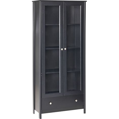 Beliani – Decorative display cabinet black engineered wood – Glass door with 4 shelves – 1 drawer for storage – Scandinavian style for dining room (1/5)