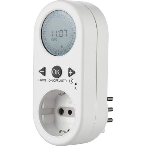 Electraline 58116 Timer Programmatore Digitale Giornaliero con Intervallo Programmazione, Presa Schuko + 10A, Bianco (1/4)