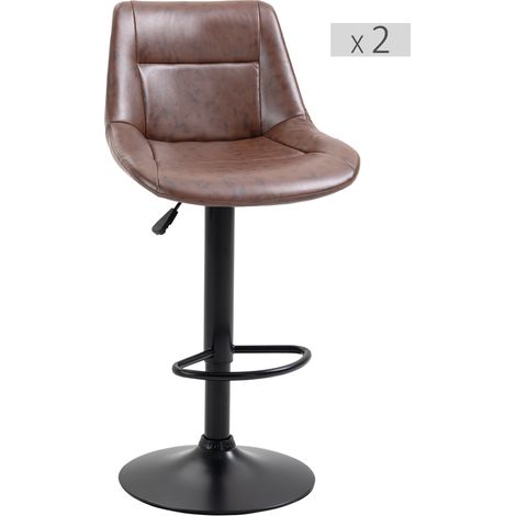 Lot 2 tabourets bar vintage marron vieilli hauteur réglable pivotant repose-pied revêtement synthétique (1/4)