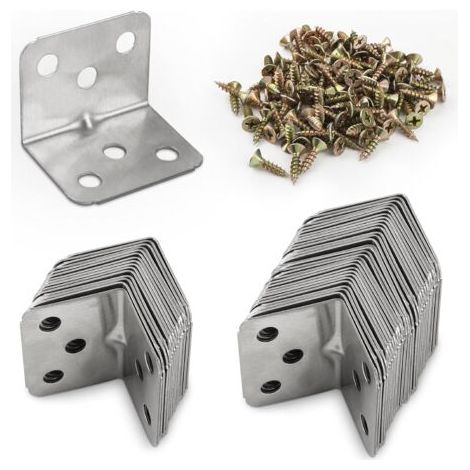 Set mit 20 Edelstahl-Eckwinkeln – 90°-Möbelwinkel – rechtwinklige Befestigungswinkel mit Schrauben – L-förmige Metallwinkel für Holzregale – 36 x 27 mm