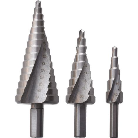 Step Drill Bit, 4-12mm、4-20mm、4-32mm HSS Titanium Conical Triangle Metal Step Drill Bit, Triangular Shank, Metal Step Drill Bit for Screwdriver on Metal Steel, Wood, Brass, Aluminum, Plastic (1/5)