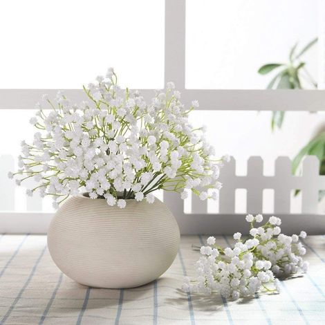 TRADE SHOP - Rami Fiori Nebbiolina Artificiale 12 Pezzi Bianchi Finte Gypsophila Decorazioni - (1/2)