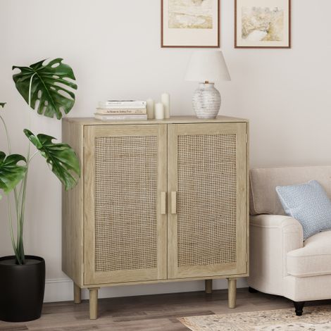 Bardusch - Meuble de rangement en rotin à deux portes de 80 cm, idéal pour le salon, la salle à manger ou le couloir (naturel) (1/5)