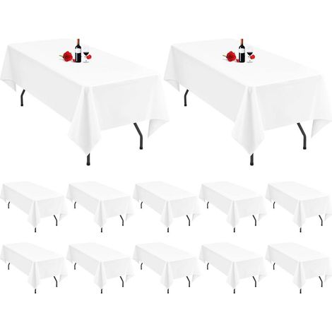 12er-Pack weiße Tischdecken 153x260 cm rechteckig, waschbar, Polyester