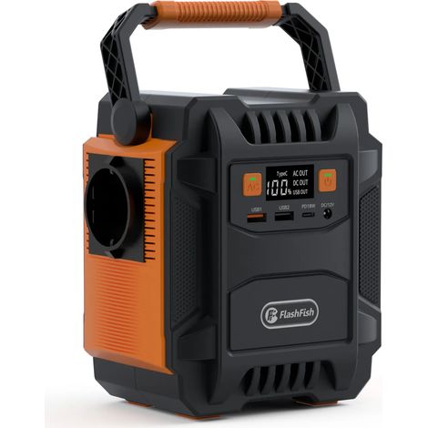 FlashFish Tragbares Kraftwerk, 200 W (Spitze 400 W), Stromversorgung, 172,8 Wh Lithium-Ionen-Akku mit 110 V AC-Steckdosen, DC-Anschlüssen, USB QC3.0, Solargenerator, Backup-Batterieleistung für Zuhaus