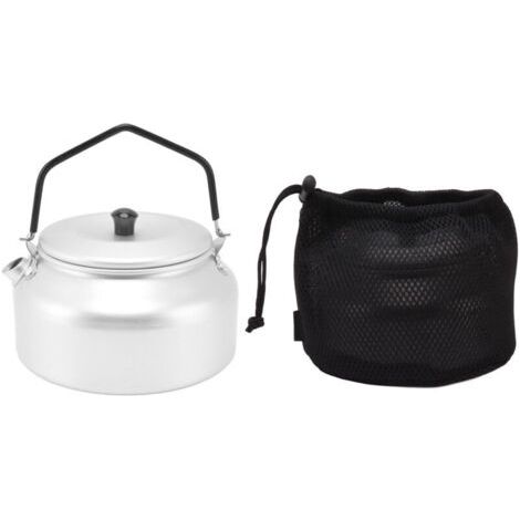 BUNTHAUS Bouilloire de camping légère en alliage d'aluminium, portable, pour thé ou café, idéale pour les barbecues en plein air (argenté). (1/5)