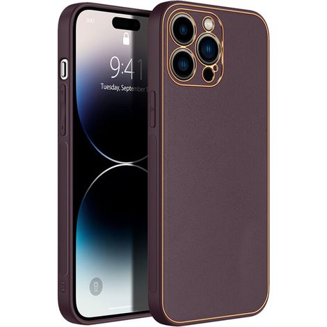 Funda protectora de piel auténtica para el clásico iPhone 14 Pro, con diseño galvanizado, bordes elevados para proteger la cámara y la pantalla, y todos los botones son fácilmente accesibles. (1/2)
