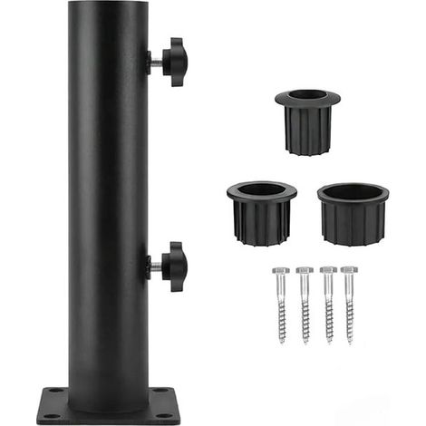 Base de parasol - Noir - Tube de support universel pour parasol - Kit de 4 pièces - Insert de sol pour parasol - Pièces de rechange pour parasol de jardin (1/5)