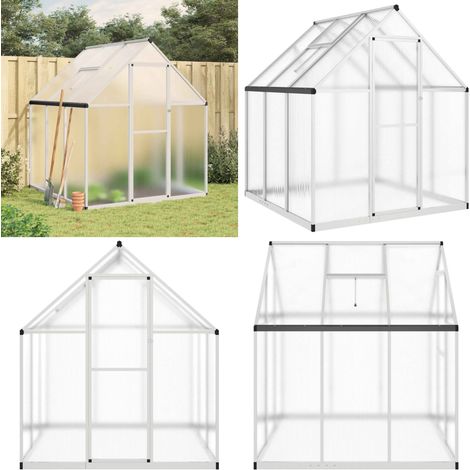Gewächshaus mit Fundamentrahmen Silbern 169x169x195 cm Alu - Alu-Gehäuse - Gewächshaus - Polycarbonat - Gartengewäschshaus - Greenhouse - Home & Living (1/5)