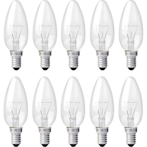 Ampoule Bougie Clair E14 40W, Ampoule Incandescence Dimmable, Blanc Chaud 2700K, 400LM, Ampoule Flamme, 10pcs-Ampoules à vis Edison (1/5)