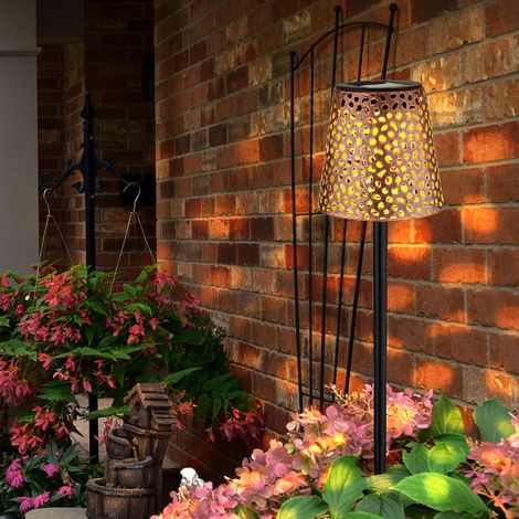 Lampada LED solare a spina Lampada solare da giardino per esterno Lampada solare a spina in metallo, con picchetto IP44 batteria, effetto luce, oro nero, LED 3000K, DxH 12x70cm