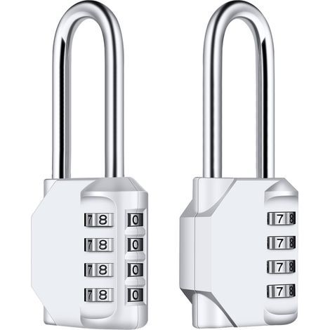 Set aus zwei langen, silbernen Zahlenschlössern, 6,7 cm lang, vierstellige wasserdichte Zahlenschlösser, aus witterungsbeständigem Metall und verzinktem Stahl, geeignet (1/5)