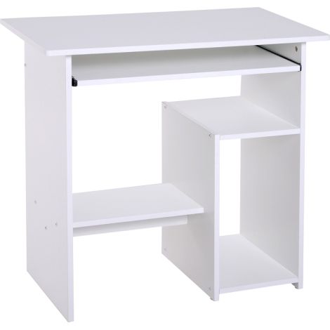 Modern Compact Wooden Desk with Keyboard Tray and Storage Shelf for Home Office-White Corner Table