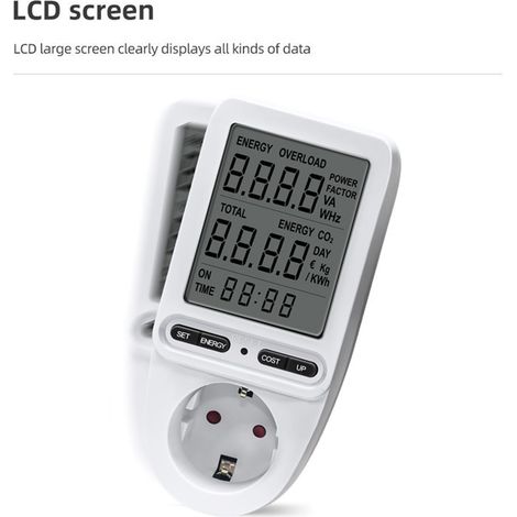 Compteur d'Énergie Électrique Prise avec Écran LCD - Moniteur de Consommation 230V - Wattmètre Précision (1/5)