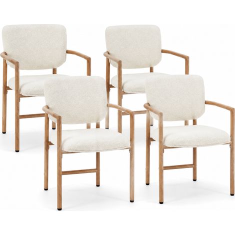 FurnitureR Cream Boucle Dining Chairs Set of 4 with Wood Look Legs (1/5)