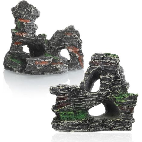 2Pcs Fish Tank Rockery Decoration, Resin Aquarium Rock Mountain Hiding Cave Ornaments Underwater Landscape Rockery Hideaway Cave Decoration for Fish Tank Decor (1/5)