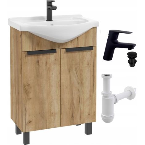 Meuble de Salle de Bain - 60 cm - Chêne doré - Design élégant - Pratique et fonctionnel (1/5)