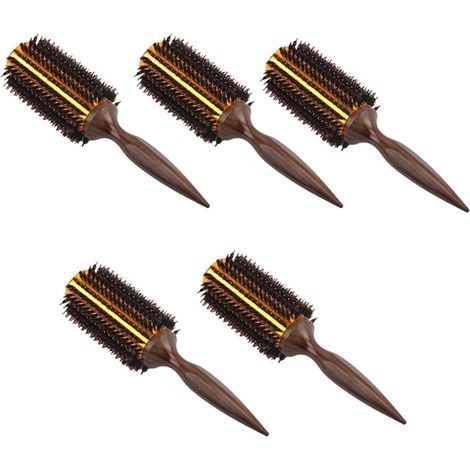 5X Peigne à Cheveux en Sergé Droit Brosse à Rouler en Poils de Sanglier Naturel Baril Rond Soufflant Curling Bricolage Outil de Coiffure (1/5)