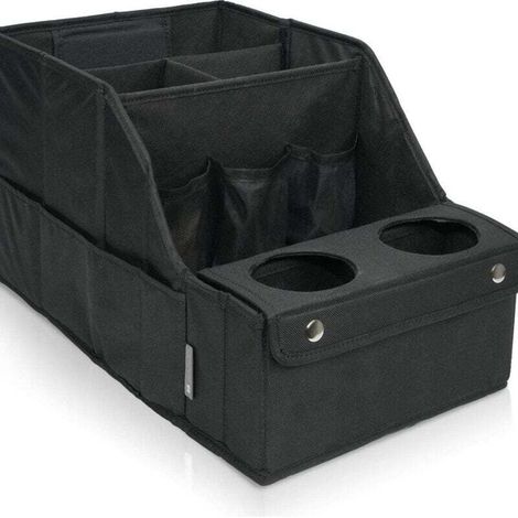 Organisateur de siège auto - Boîte de rangement - Avec porte-gobelet - Rangement arrière idéal pour les enfants et les jouets - Noir (1/4)