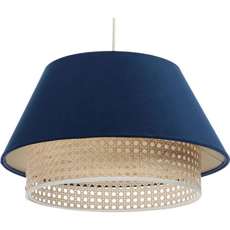 Suspension Extérieur en tissu velours bleu avec rotin naturel, intérieur crème - Bleu, crème (1/5)