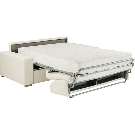 Canapé 4 places  convertible express en simili - Blanc - Couchage 160 cm - Matelas 22 cm avec mémoire de forme EMIR