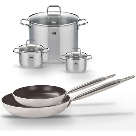 Lot 2 Poêles 24/28 cm et 3 Faitouts 14/16/26 cm Elo Bistro Line (1/5)
