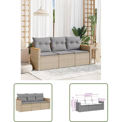 The Living Store 3-tlg. Garten-Sofagarnitur mit Kissen Beige Poly Rattan - Gartensofas - Outdoor Möbel - Gartenmöbel Set - Rattan Sofa - Lounge Set (1/3)