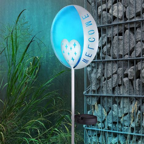 Lampe prise solaire LED éclairage extérieur décor poinçonnage Lampe de jardin bienvenue bleu argent