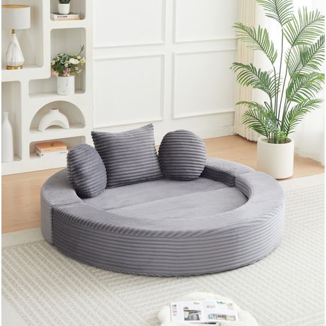 Sofá cama 4 en 1 gris de pana, convertible en chaise longue redonda (1/5)