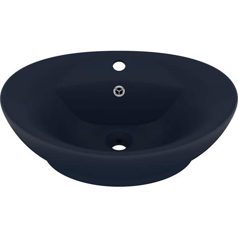 vidaXL Ovales Waschbecken mit Überlauf Dunkelblau Matt 58,5x39 cm Keramik