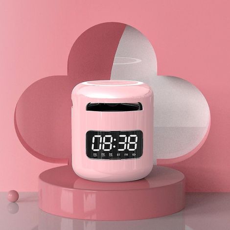 Mini enceinte-réveil Bluetooth sans fil avec chargement Type-C, caisson de basses, 3 alarmes et lumière d'ambiance -