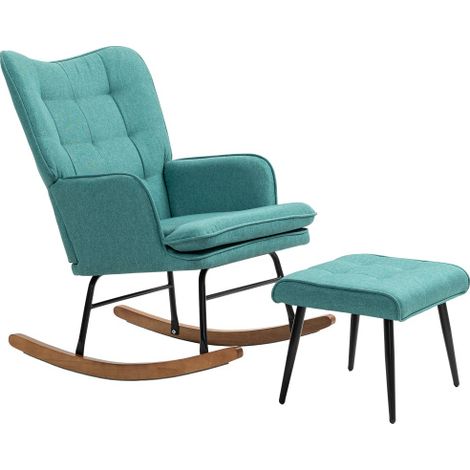 Chaise à bascule avec tabouret, fauteuil relax avec accoudoirs, Vert (1/5)