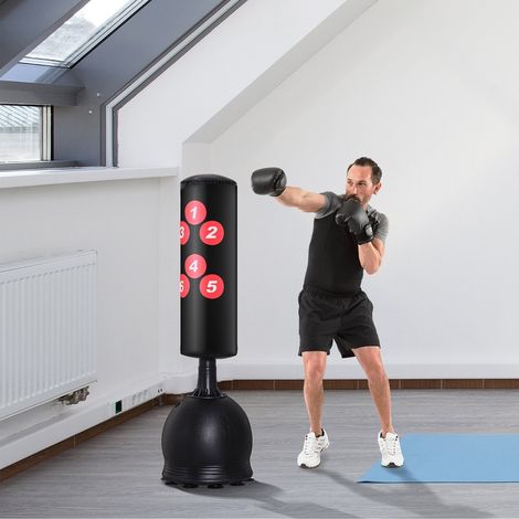 Sac de frappe sur pied 165 cm autoportant, robuste avec base à ventouse – idéal boxe, fitness, MMA, débutants & pros – couleur noir (1/4)