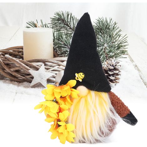 Gesichtslose Puppe, Zwerg, Biene, Sonnenblume, Kobold, Herbstfarben, schwarze Plüschfigur (1/5)