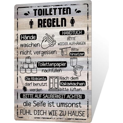Plaque en tôle - Règles des toilettes - Décoration humoristique pour salle de bain et WC (1/5)