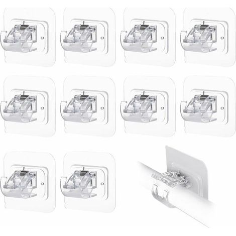 Lot de 10 supports de tringle à rideaux transparents, sans perforation, auto-adhésifs, pour fixation de tringles à rideaux (1/4)