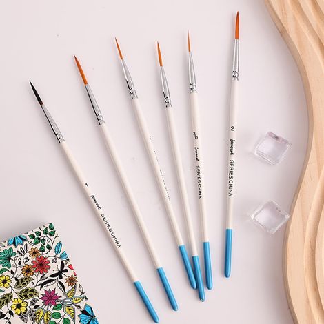 Lot de 6 crayons à croquis en nylon à longue queue - Stylo ultra fin pour dessin animé - Pinceau aquarelle bouleau - Pinceau Rigger - Pour acrylique, aquarelle et peinture à l'huile (1/5)
