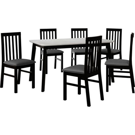 Salle à manger complète Victorville 267, Noir, 75x80x140cm, Diamètre: 0, Nombre de chaises: 4, Style: Contemporary