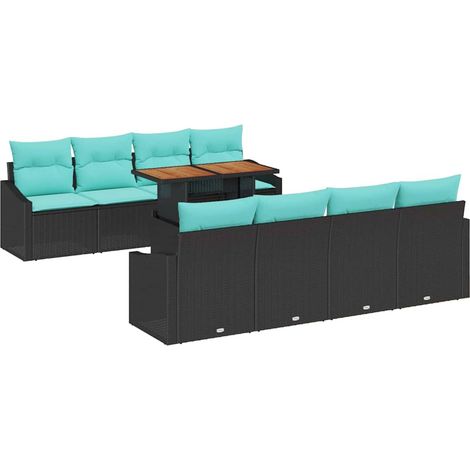 Garden Sofa Set 9 pcs 8-Seater Black and Teal vidaXL (1/5)