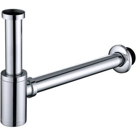 BUNTHAUS Siphon d'évier, tube de siphon chromé, modèle L, en acier inoxydable, anti-odeurs, 1 1/4 pouce, haute qualité, pour éviers (1/3)