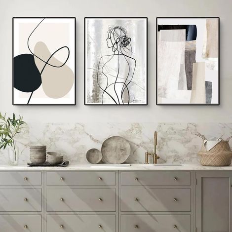 Herfair 3er Set Abstrakte Geometrie Wandbilder 40x50cm Ohne Rahmen (1/5)