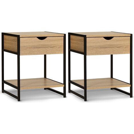 Lot de 2 tables de chevet IDMARKET DETROIT - Design industriel - Bois-clair