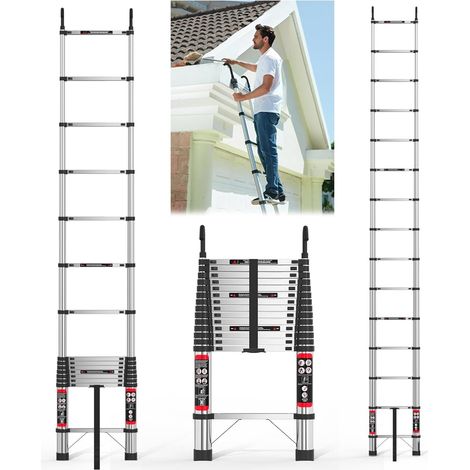 échelle télescopique en acier de 5 mètres, échelle pliante robuste avec crochet, marches télescopiques antidérapantes, portante 150 kg, échelle multifonctionnelle, adaptée au toit, à l'intérieur, à l'