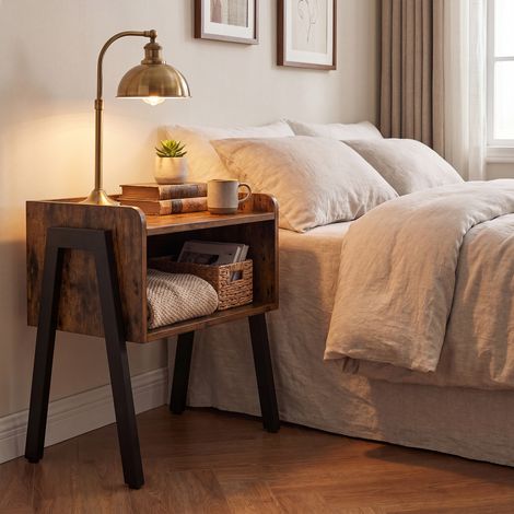 Table de Chevet, Table de Nuit, Empilable avec Compartiment Ouvert, Style Rétro, Meuble d'Appoint avec Pieds en Métal, Stable, Vintage (1/4)