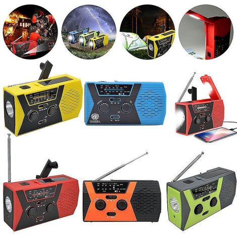Handkurbelbetriebenes, solarbetriebenes Wetterradio mit Taschenlampe, Ladegerät, Leselampe und 4000-mAh-Powerbank (1/4)