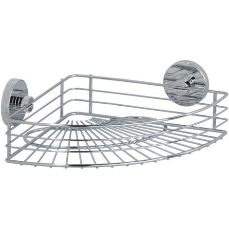 Etagère d'angle de douche murale Bari WENKO, Fixation Vaccum-Loc® sans perçage, repositionnable, Charge jusqu'à 33kg, Acier inox, 35x9x22,5 cm, Chromé (1/5)